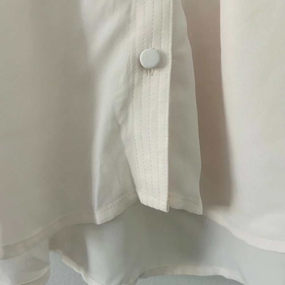 Madewell Womens Shirred Crewneck Button Front Balloon Sleeve Ivory Blouse XS New